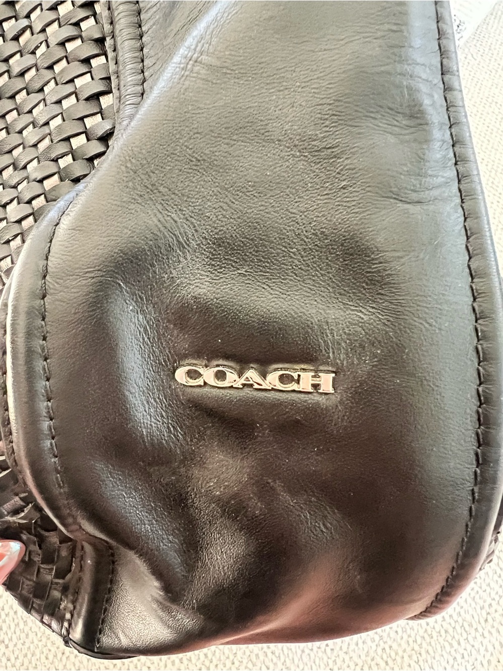 🖤 The Soho Hobo | Coach Black Woven Leather | Shoulder Bag | Silver Hardware - Picture 2 of 8